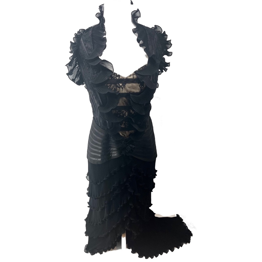 BASIX II Black Formal Gown w/ Ruffled Train Size 14